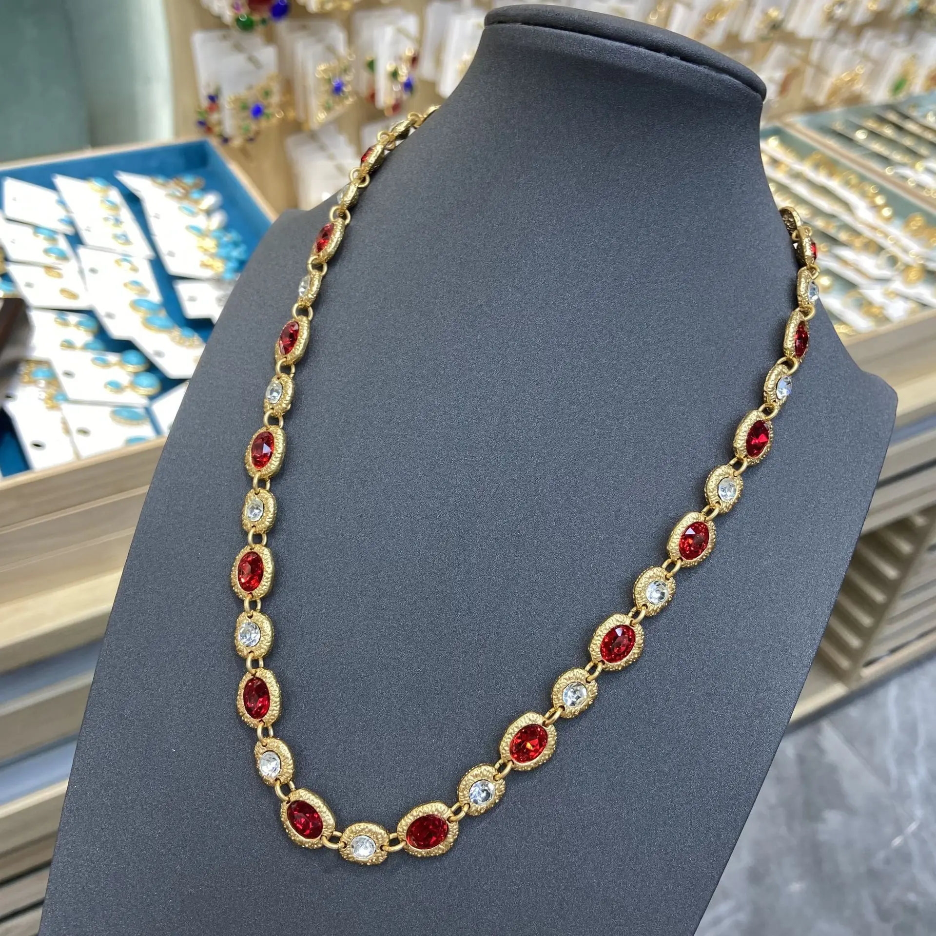 Women Red Zircon Stitched Necklace Female Vintage Earrings 2025