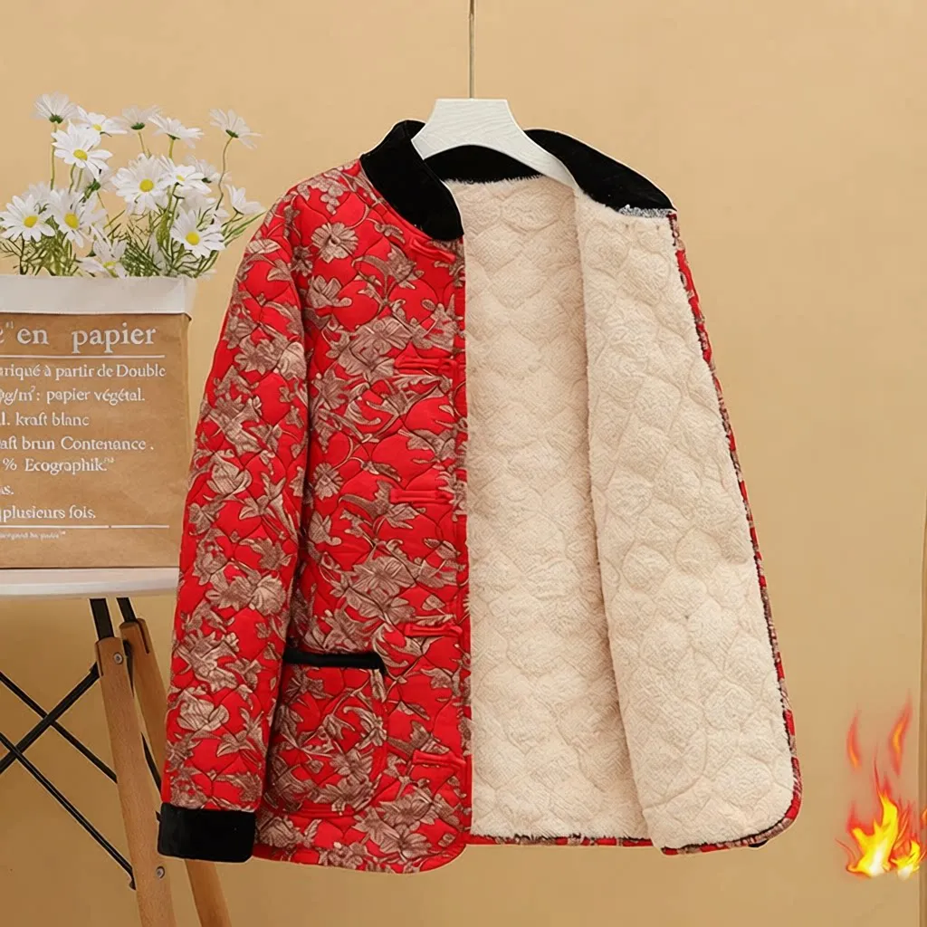 New Mid-aged And Elderly Large Size Cotton Jacket Floral Embroidery Button Women's Warmth Fashionable Autumn Winter Coat