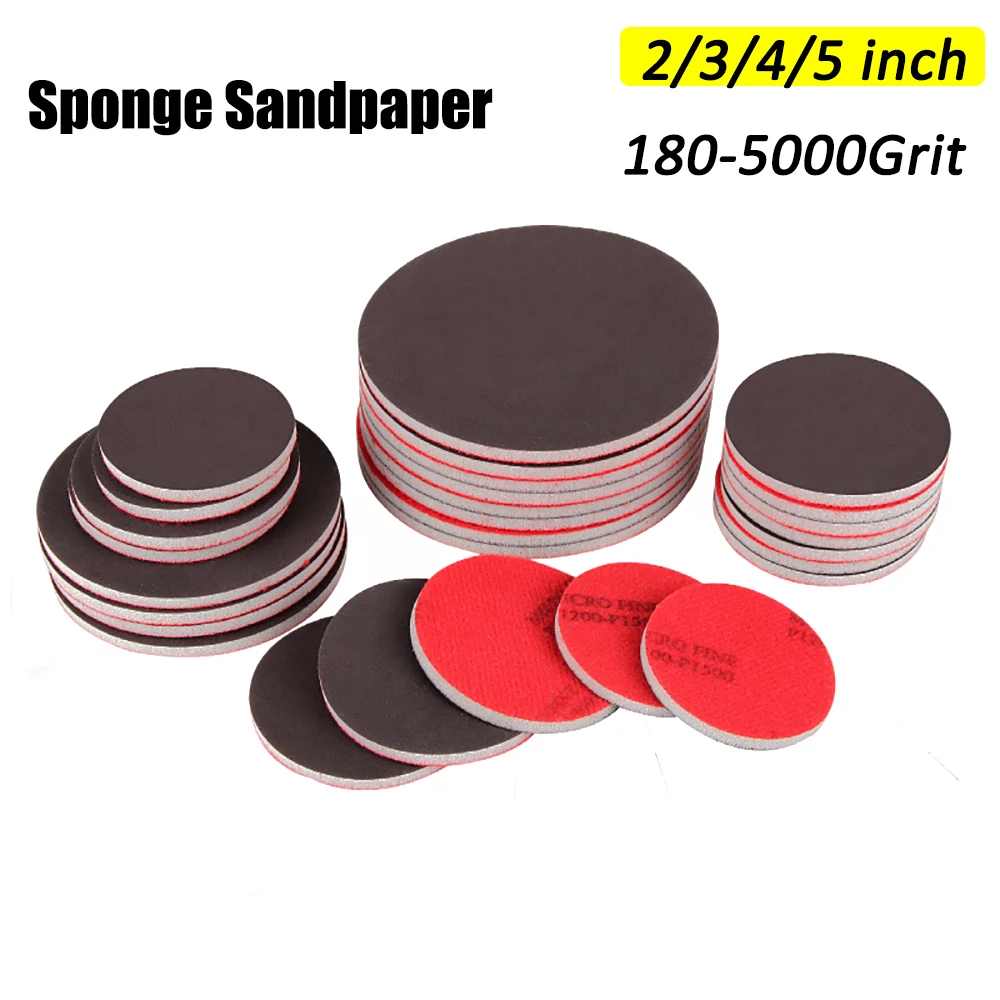 

2 3 4 5 inch Sponge Sanding Disc Hook & Loop Round Sandpaper 180-5000 Grit Elastic Polishing for Car Bowling Ball Grinding