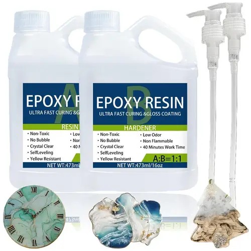 Imagen 1 del producto Kit de resina epoxi de 32 onzas, fuerte, sin burbujas, resina artística antiamarillante que, adecuado para fundición, bricolaje, moldes, fácil de mezclar, relación 1:1