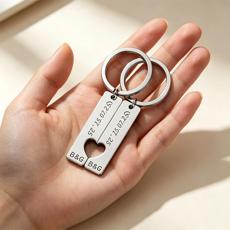 Couples Custom Name Date ID Tag Keychains, Valentine's Gift
