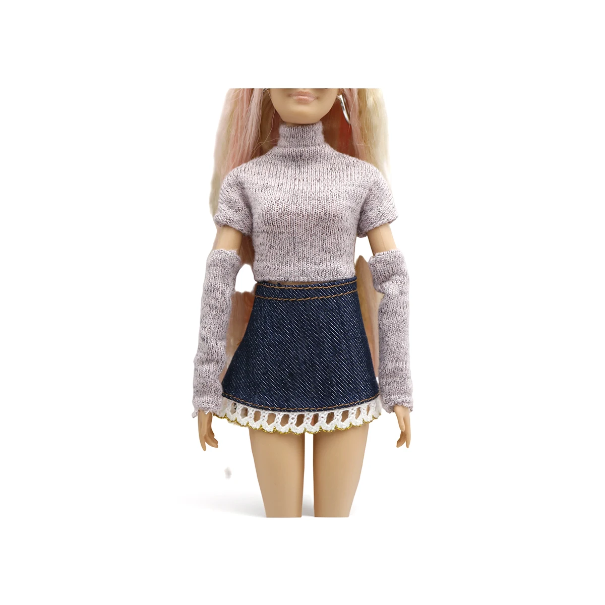 29cm Fashion Doll Clothes for Barbie Doll Knitted Turtleneck Crop Top with Arm Sleeves PU Leather Shorts Skirt Outfits view 4