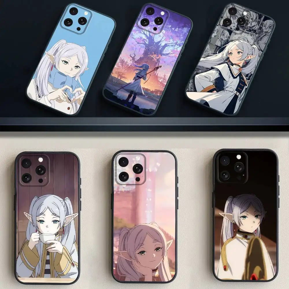 

F-Frieren Sousou No F-Frieren Phone Case For iPhone 16,15,14,13,12,11 Plus,Pro Max,XS,X,XR,SE,Mini,8,7,Soft Silicone Black Cover