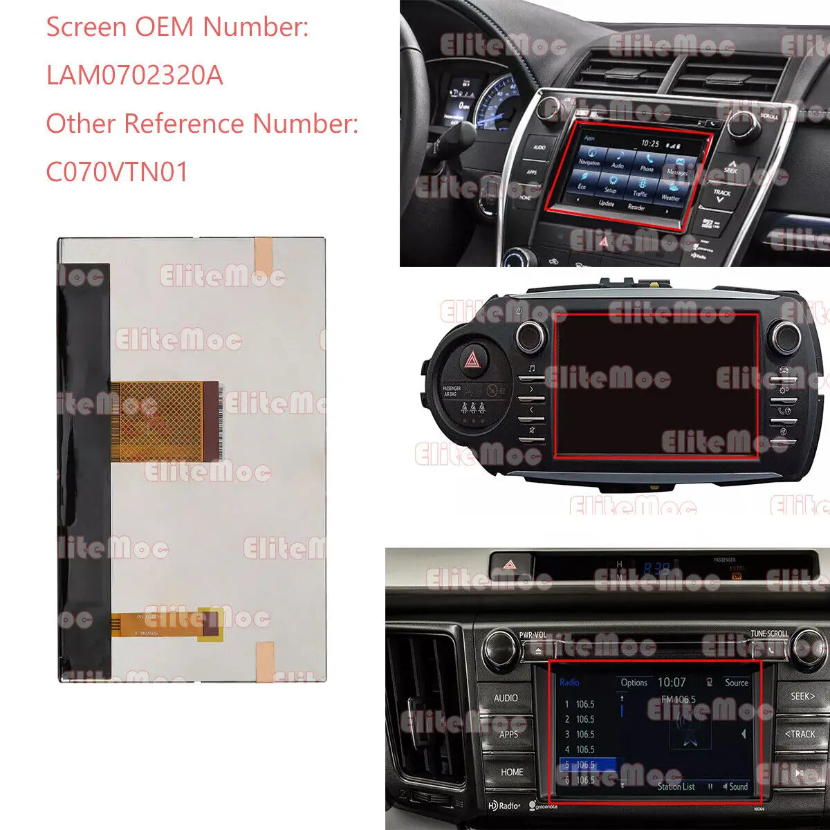 

C070VTN01 7" For Toyota Camry RAV4 Yaris Radio Navigation Display LAM0702320A C070VTN01.0