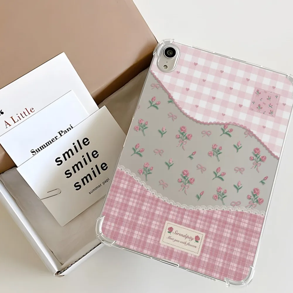 Pink Plaid Lace Floral Transparent Tablet Case for Redmi Pad Pro 12.1 for Xiaomi Poco 12.1inch 7 6 5 Pro for Pad 2 9.7inch 2026