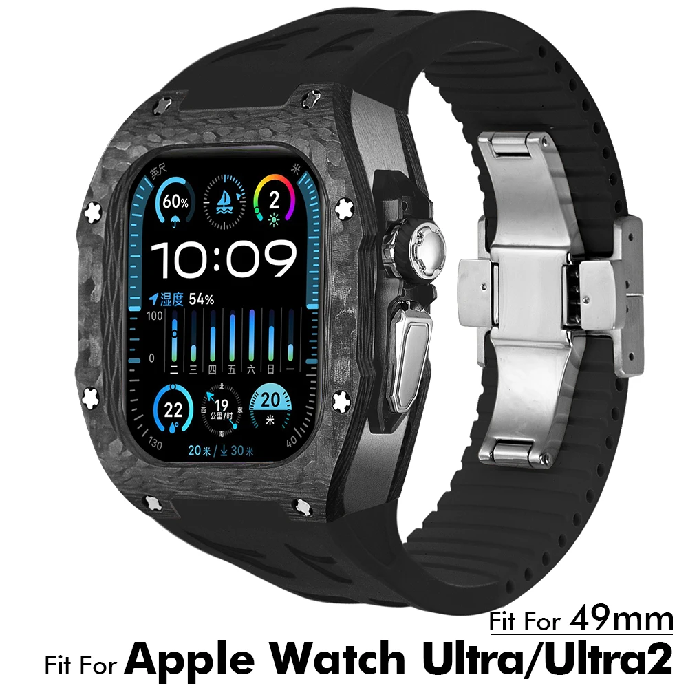 

For Apple Watch Ultra 49mm Modification Kit Carbon Fiber Case Luxury Fashion Protection iWatch Ultra 2 Mod Kit Case+Strap