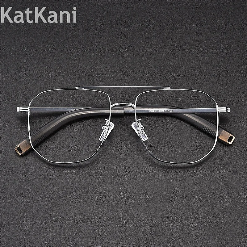 

KatKani Ultra Light Retro Double Beam Pure Titanium Men's Eyeglass Frame Optical Prescription Glasses For Women KM0942