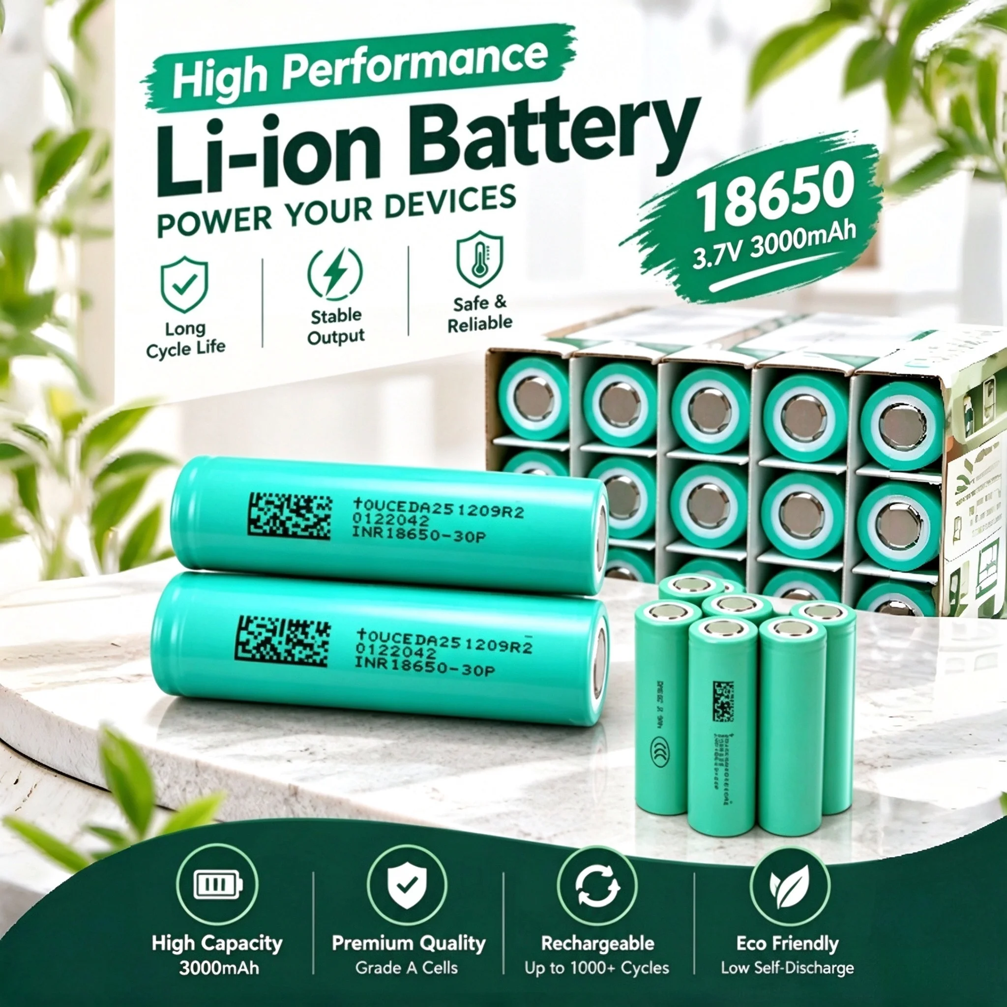18650-30P 3000mAh 3.7V High Drain Rechargeable Li-ion Battery Cell — 10C Discharge for Power Tools, E-Bikes, Power Banks