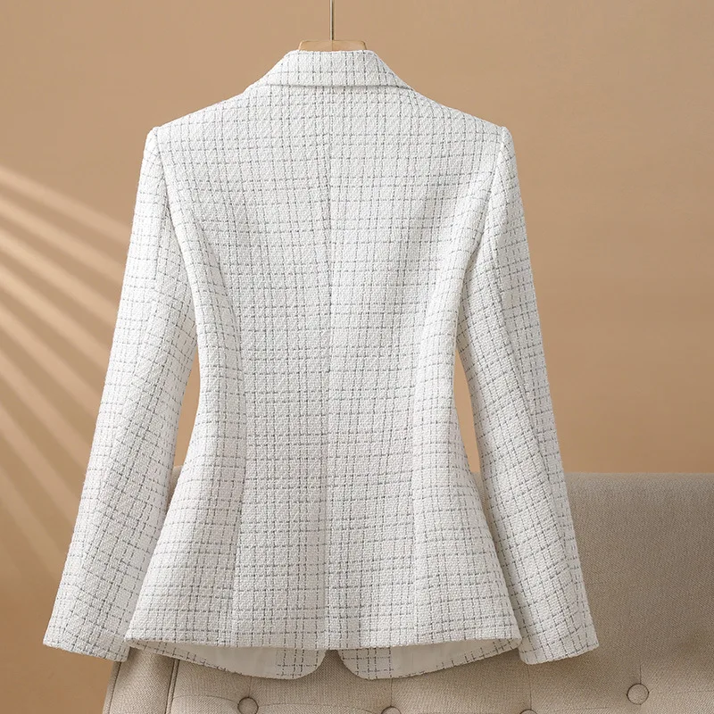 2024 New Fashion Women Formal Blazer Ladies Long Sleeve Work Wear Jacket Coat Autumn Winter Female Tweed Woolen Suit Outerwear