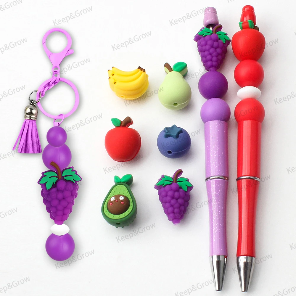 5/20/50Pcs Fruit Shape 3D Silicone Beads Apple Banana Avocado Focal Beads for Jewelry Making Pen Necklace DIY KeyChain Accessory