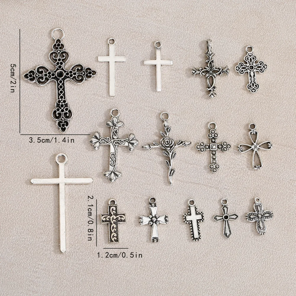 Acessórios de joias de liga diy, pingente de cruz personalizado de prata retrô, pulseira, colar, brincos, pingente