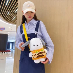 Creative Detachable Hamburger Bear Small Shoulder Bag Ins Pacha Dog Plush Doll Messenger Bag Girls Coin Purse