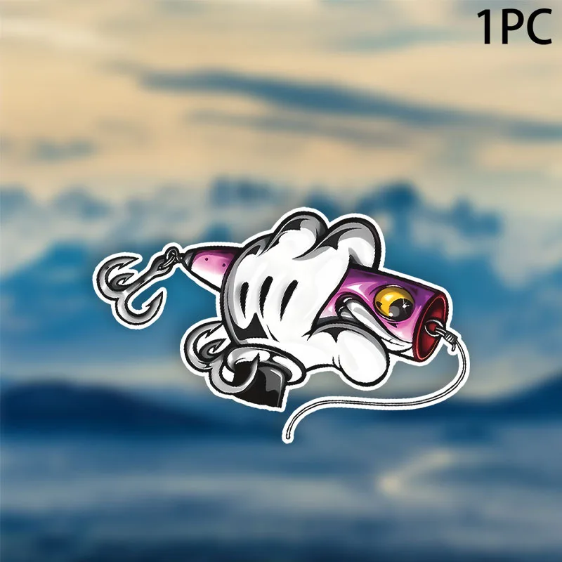 1Pc Waterproof PVC Fishing Lure Sticker Cartoon Fish Design Durable Decal for Motorcycle Helmet Car Bike Laptop