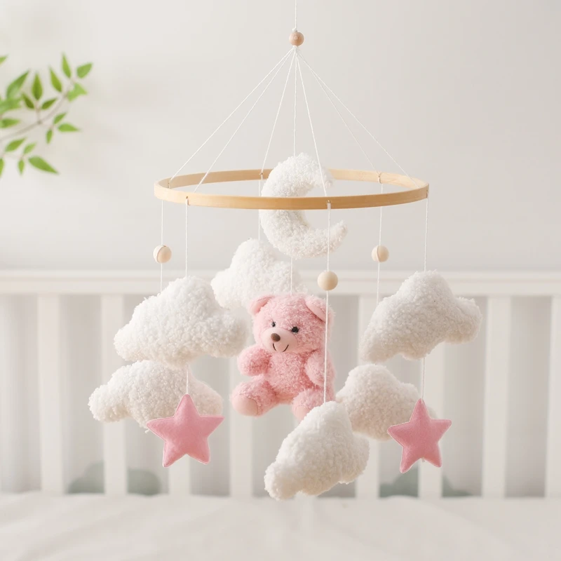 Crib Mobile Decor Cartoon Pink Bear Baby Mobile for Bassinet Baby 0 12 Months Toys Wooden Rattle Bed Bell Crib Mobile Arm Bell