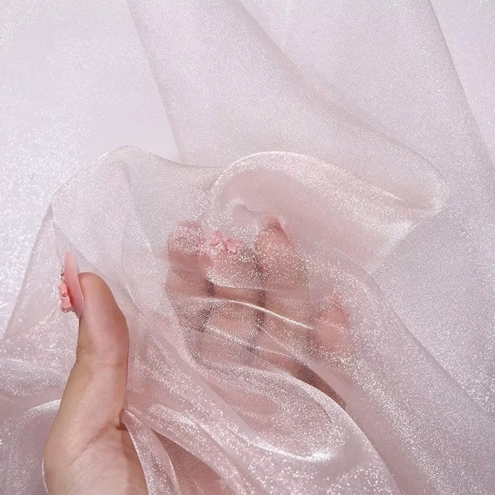 100*140 سنتيمتر بريق الأورجانزا النسيج لينة لامعة تول النسيج اليدوية DIY بها بنفسك المواد الفلورسنت الأورجانزا الأقمشة مرحلة الزفاف ديكور #5