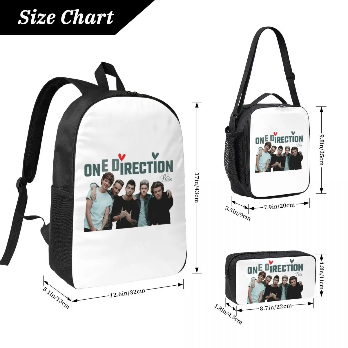 One DIrection Love Backpack Boys Girls BookBag School Bag Laptop Shoulder Bags 3ps Insulated Lunch Bag Pencil Case