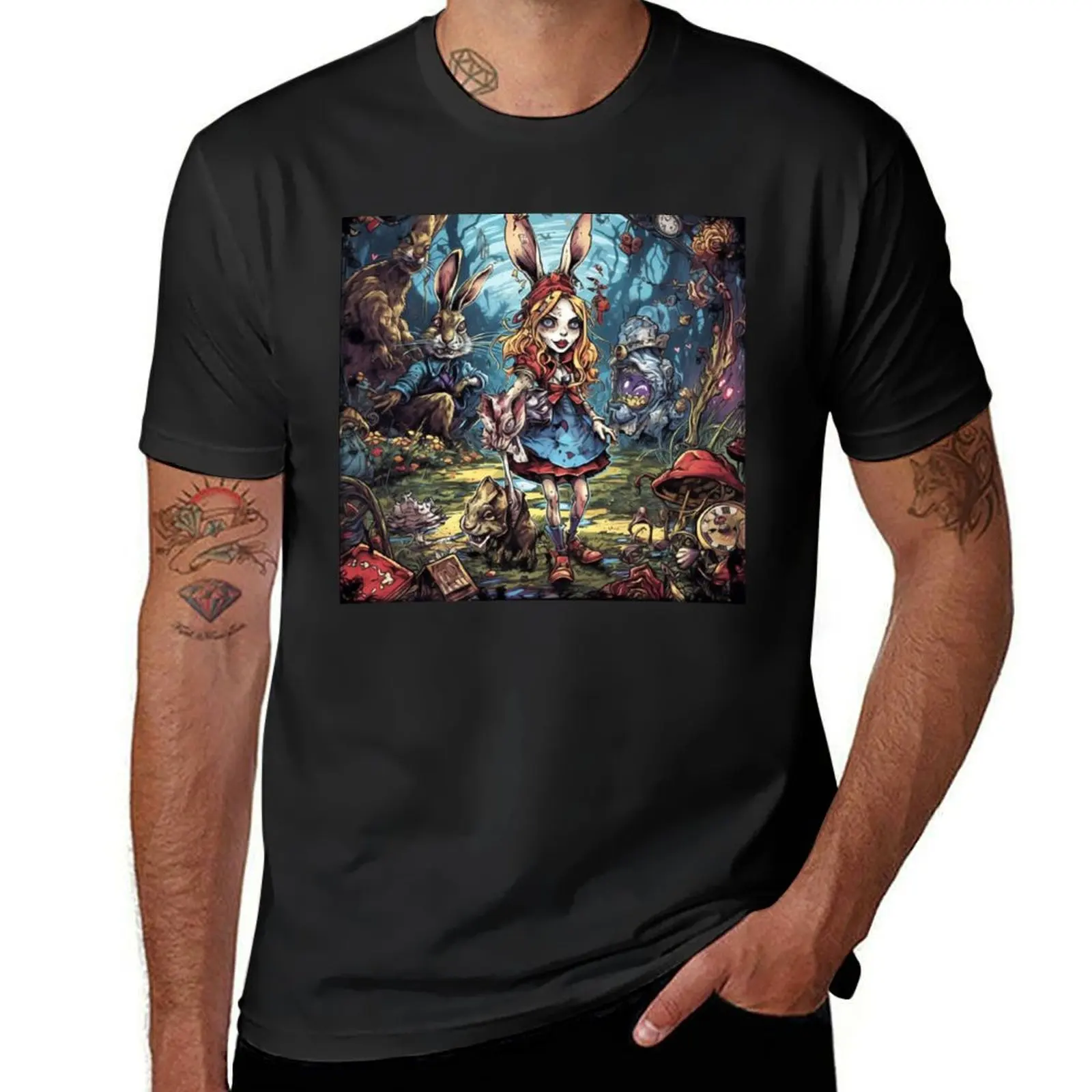 

Alice Went Down The Rabbit Hole T-Shirt graphics hippie clothes plain black t shirts for men