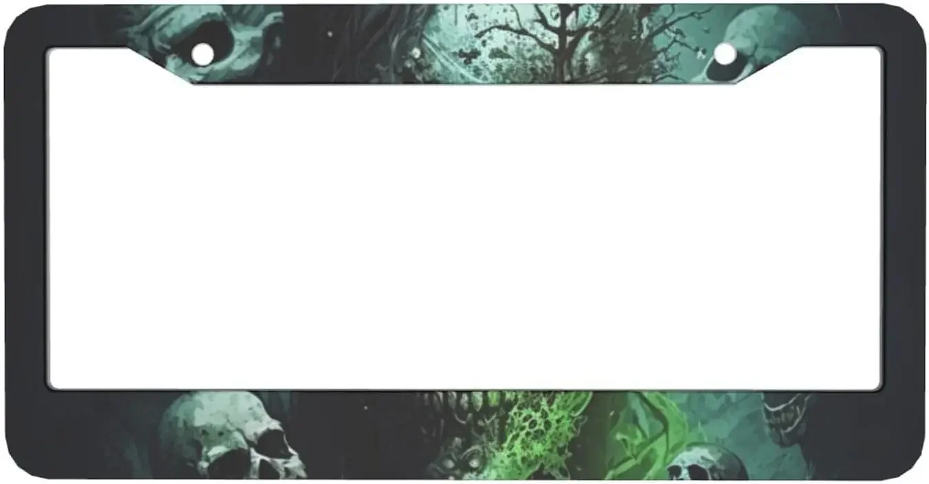 

Рамка для номерного знака с черепом, держатель для автомобильной бирки с 2-мя отверстиями, зомби, призрак, смерть, черепа, рамка для автомобильной бирки для женщин, мужчин, транспортные средства США