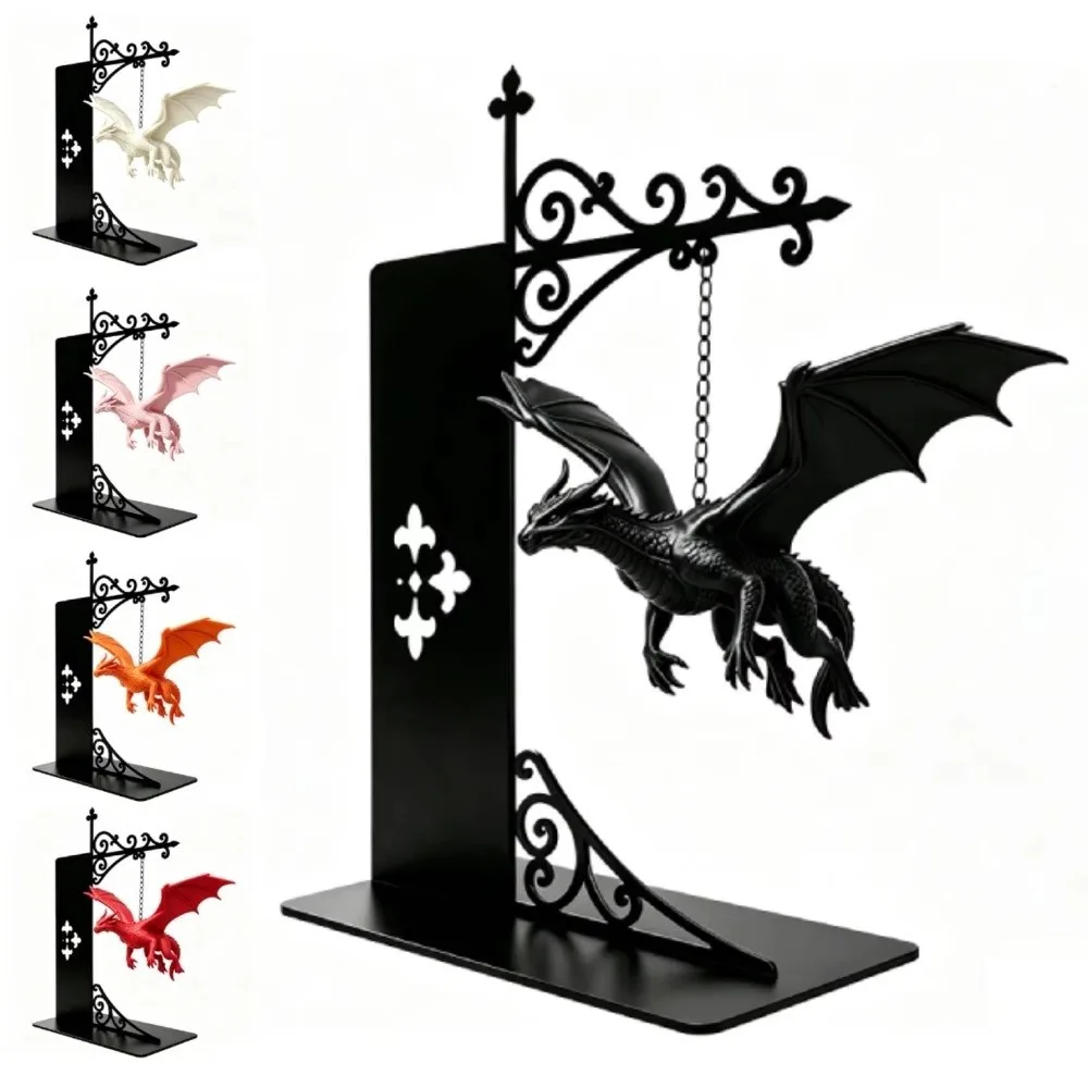 Fantasy Dragon Bookshelf Lamp Warm LED Retro Style Dragon Bookend Light Iron Stand Gothic Library Bookshelf Lamp Reading Nook