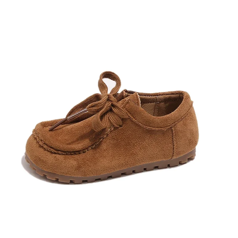 2026 Wide Round Toes Children's Shoes Retro Early Autumn Soft Sole Casual Faux Leather Shoes All-match Boys Girls Suede Shoes