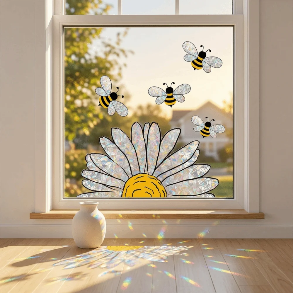 

Cute Waterproof Bee Window Stickers Removable DIY Bee Glass Sticker Home Decor Self-adhesive Flower Bee Wallpaper Dormitory
