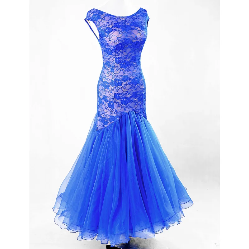 

customized National standard Balloom modern dance suit lace backless fluffy skirt class uniform performance competition skirt