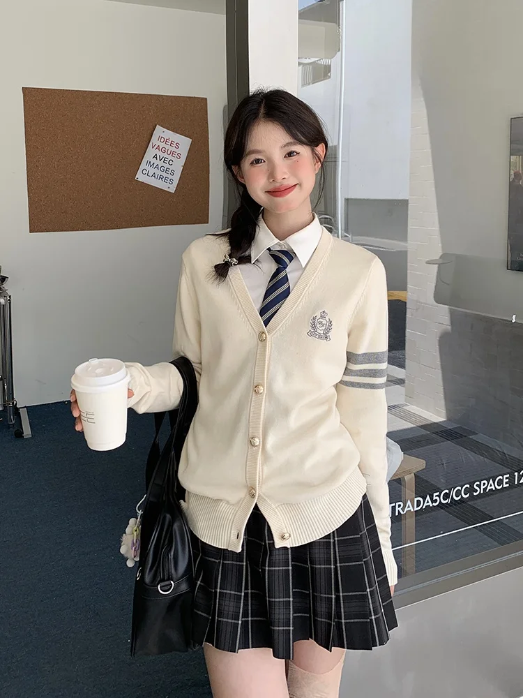 

Tokyo Annual Record Jk Sle College Wind Milk White Slim Knitted Open Cardigan Sweater Outerwear for Women Student Sweet Sle