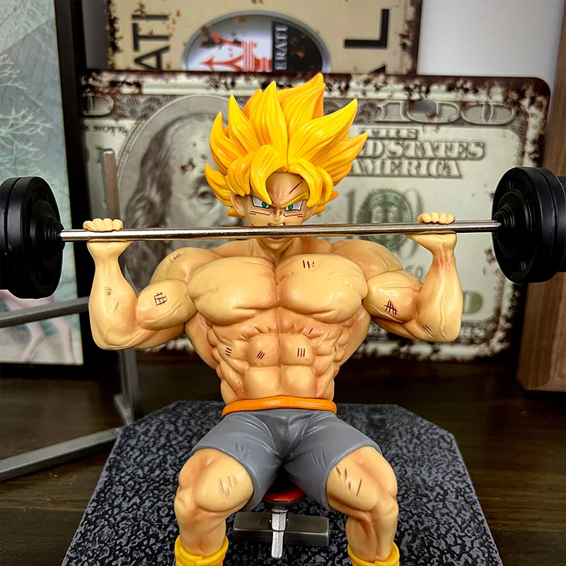 15Cm Dragon Ball Anime Figure Son Gouku Push Barbell Fitness Pvc Action Figures Model Desktop Car Decoration for Children Gifts