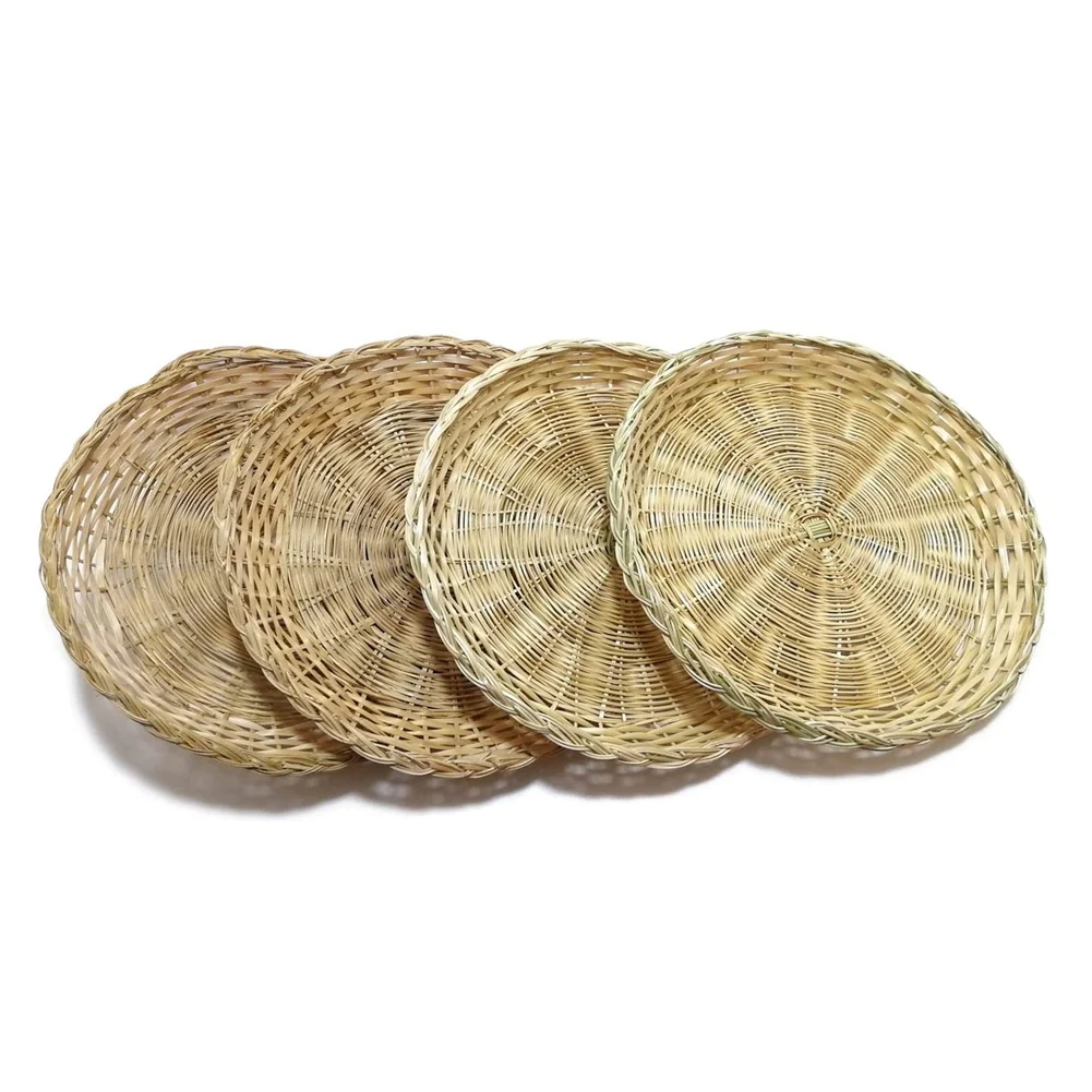 6Pcs Bamboo Paper Plate Holder - 10 Inch Round Woven Plate Holder, Reusable Paper Plate Holders for Picnic