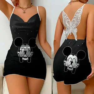 Mini Minnie Women's Mouse Dress, Pajama Skirt, Party Party Dress, Surface Satin, Disney Mickey, Elegant Fashion, Summer, 2024 10 Main Sales Dress with Bow - №5