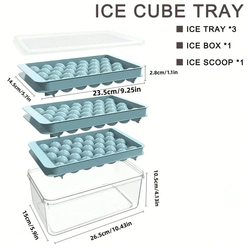 3 Trays 1 Set 3D Round Ice Cube Tray Ice Bin And Scoop Upgraded Trays Circle Ice Cube Mold Tray for Cocktail Whiskey Coffee