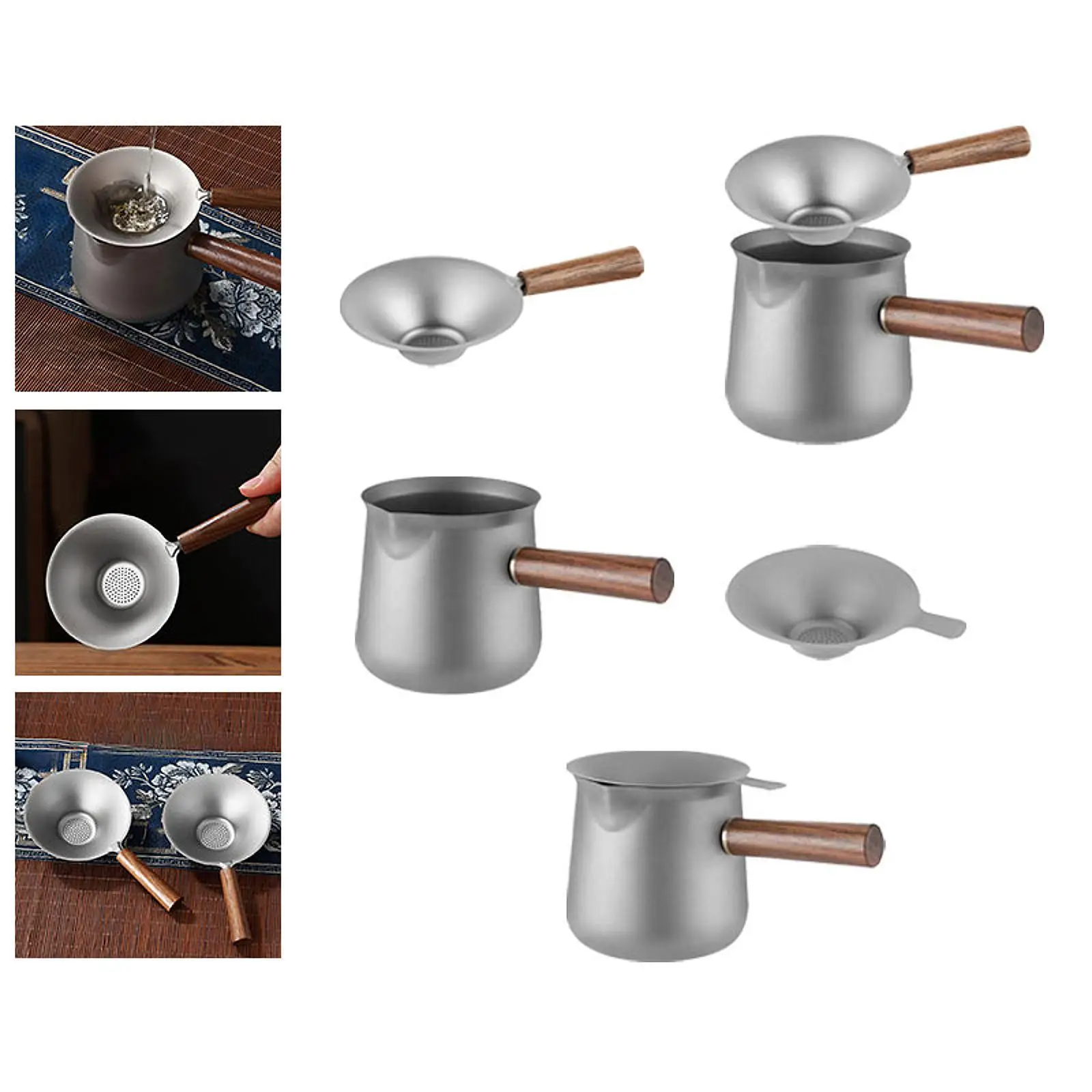 Titanium Tea Maker Portable Tea Cup with Wood Handle Multifunctional Tea Strainer 330ml for Camping Outdoor Household Restaurant