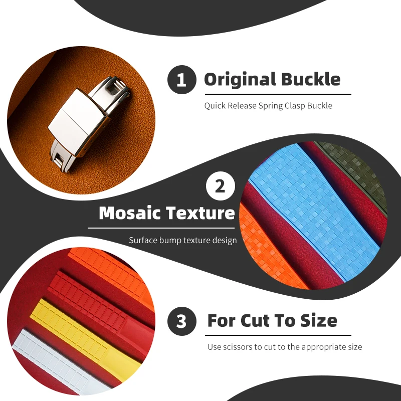 Luxury CTS Series FKM Rubber Watch Band for Rolex Datejust/Submariner Cartier 20mm 22mm  With Folding Buckle Waterproof