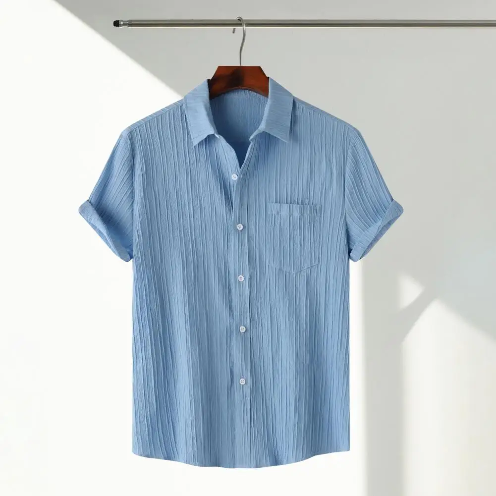 

Casual Lapel Shirt Men's Casual Breathable Short Sleeve Shirt with Chest Pocket Button Closure Soft Loose Fit Summer for Daily