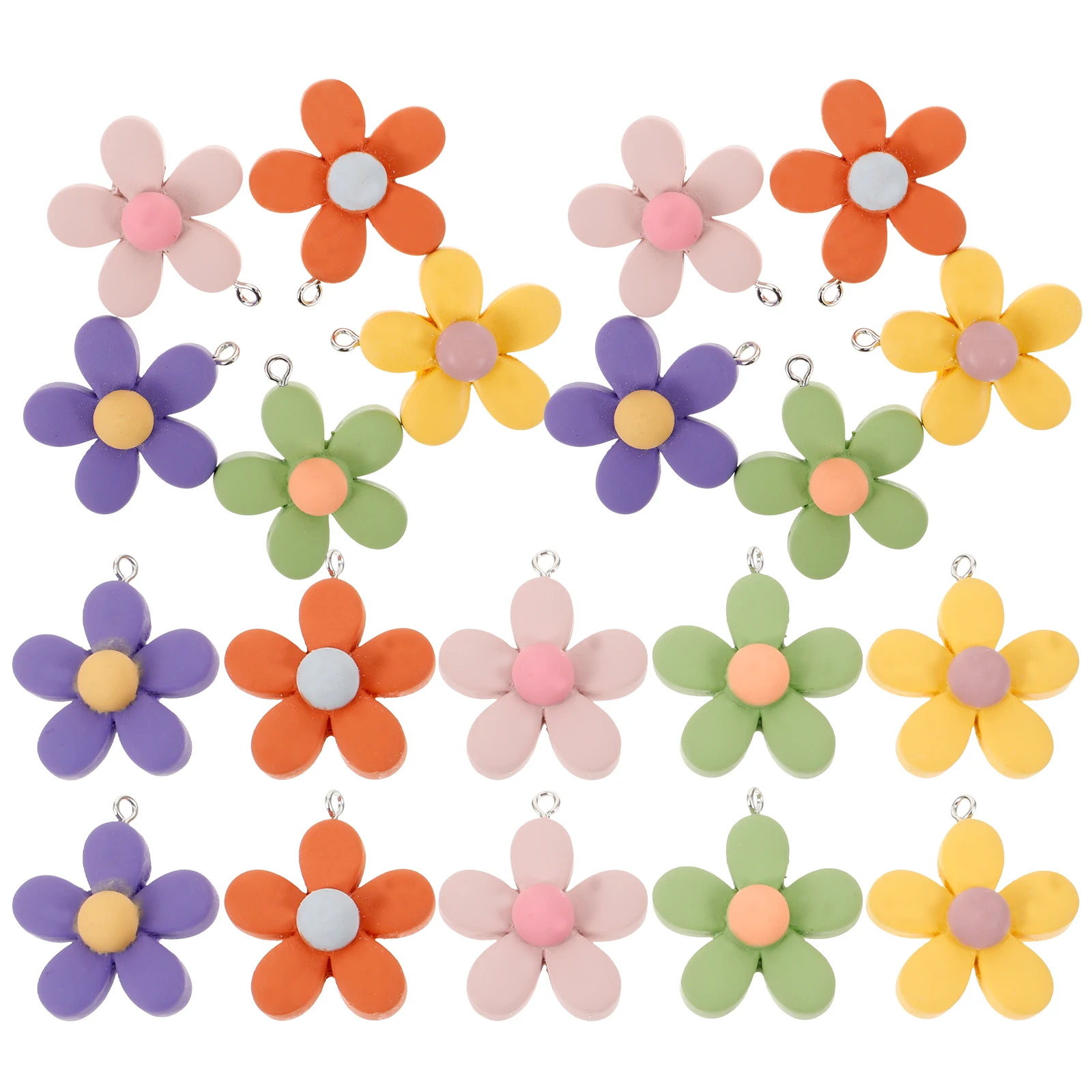 

30pcs Resin Flower Charms Crafting Supplies Plastic DIY Jewelry Making Materials Purple Yellow Green Pink Beads
