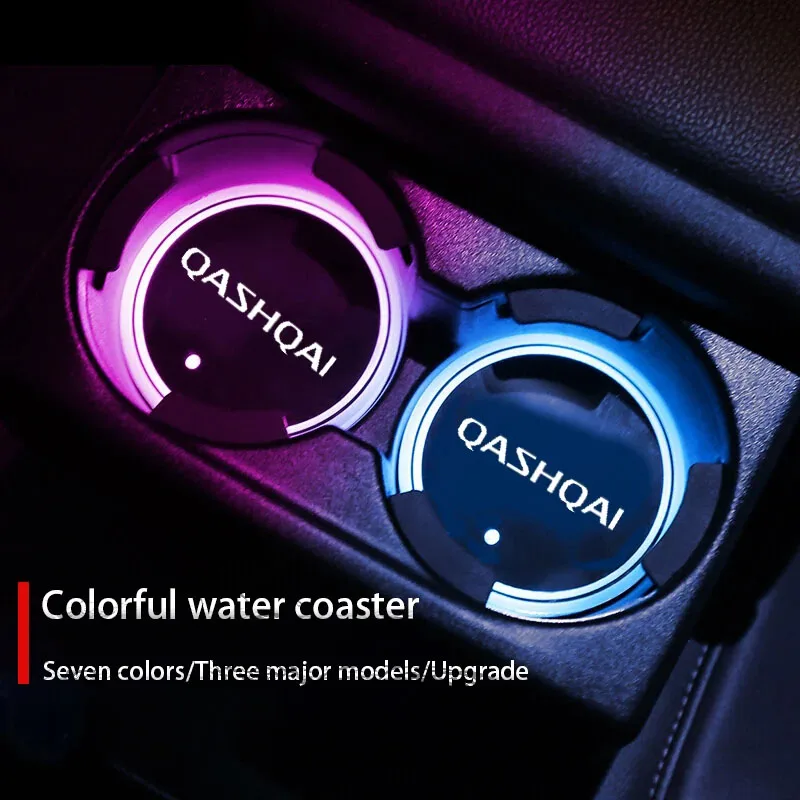 Luminous Car Water Cup Coaster Holder 7 Colorful USB Charging Car Led Atmosphere Light For Nissan Qashqai J10 J11 Accessories