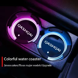 Suporte luminoso do copo de água do carro, 7 carregamento USB colorido, luz atmosférica LED, Nissan Qashqai J10 J11 acessórios