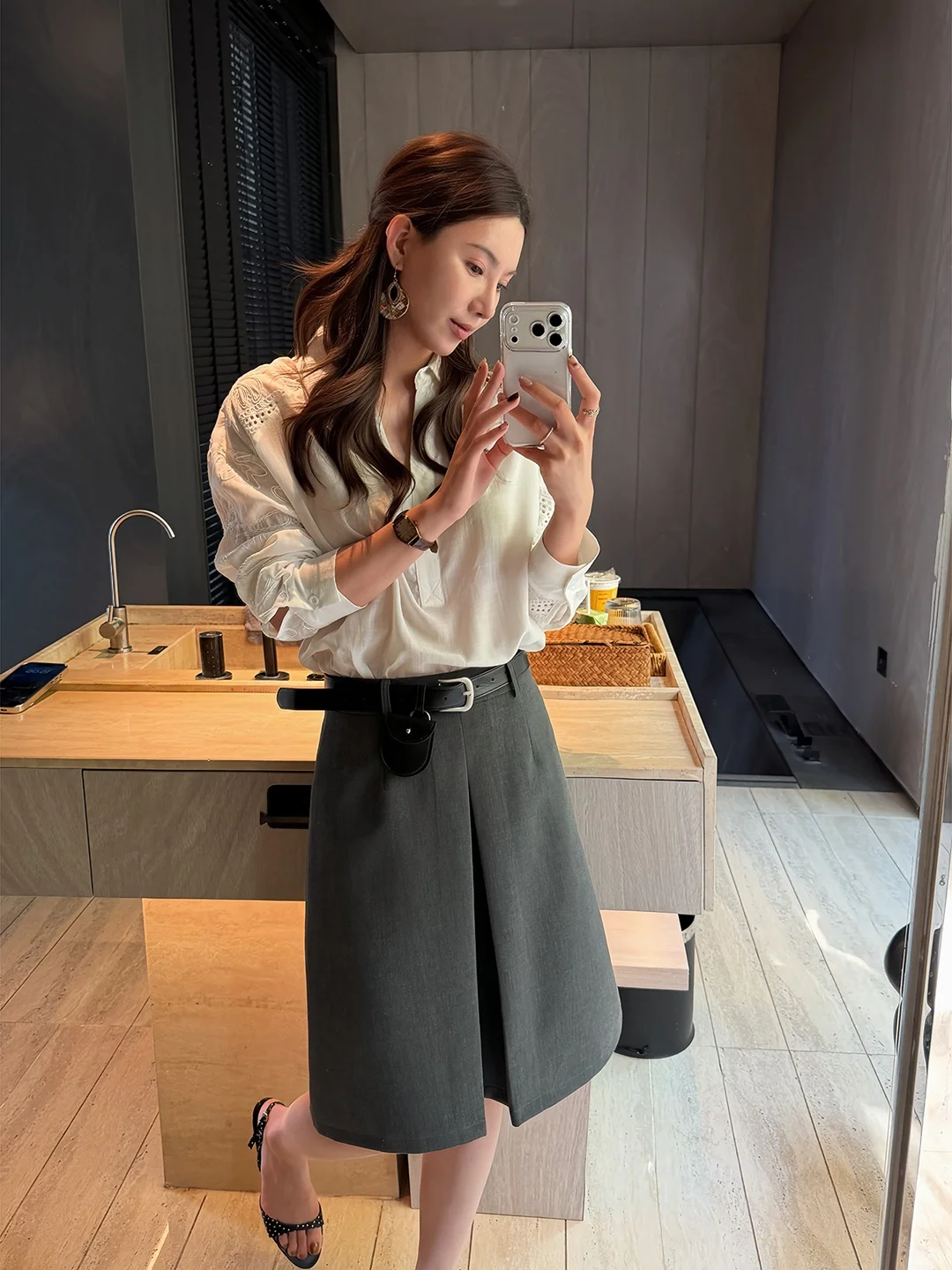 

Элегантная женская юбка А-силуэта с высокой талией, имитация разреза, средней длины, в корейском стиле, для офиса и повседневной носки