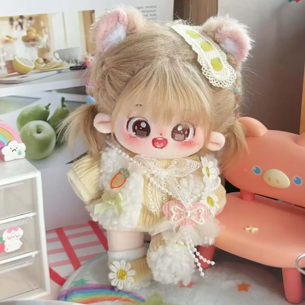 20 cm carino idolo cotone stella bambole orecchie di criceto con sciarpa farcita bambino peluche bambola vestire può cambiare i vestiti fan raccogliere regalo