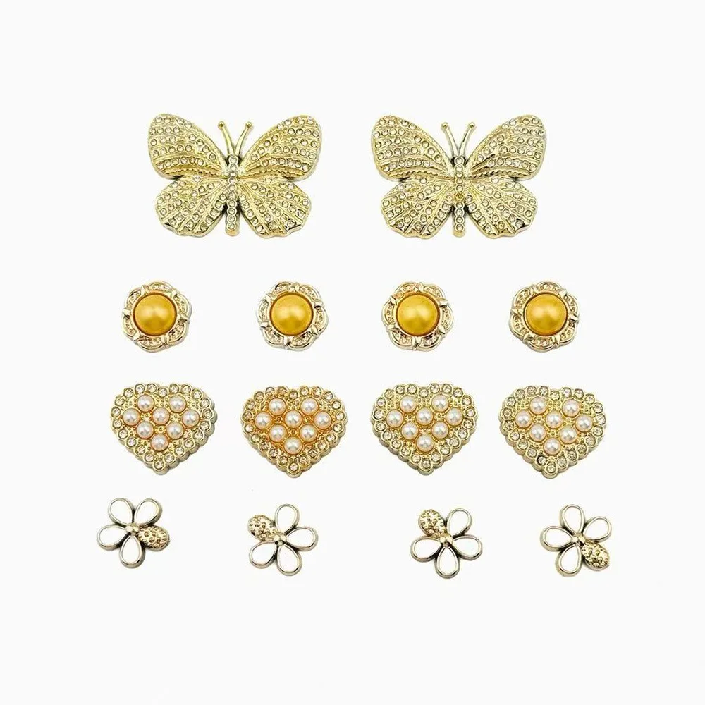 14-teiliges Schuh-Charm-Set, Diamant-Schmetterling, herzförmige Perle, Blume, Schuhdekorationen, Schnalle für Sandalen, Clogs, DIY-Zubehör, Geschenk