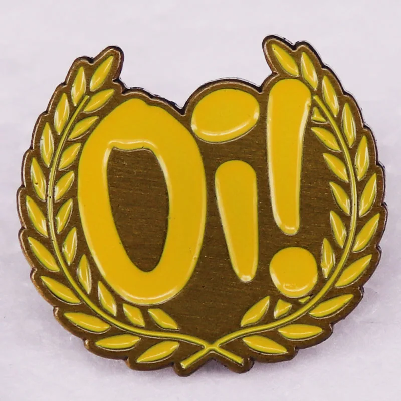OI! Skinhead Punks Musik Lorbeer Kranz Emaille Pin Abzeichen Schmuck Gelb