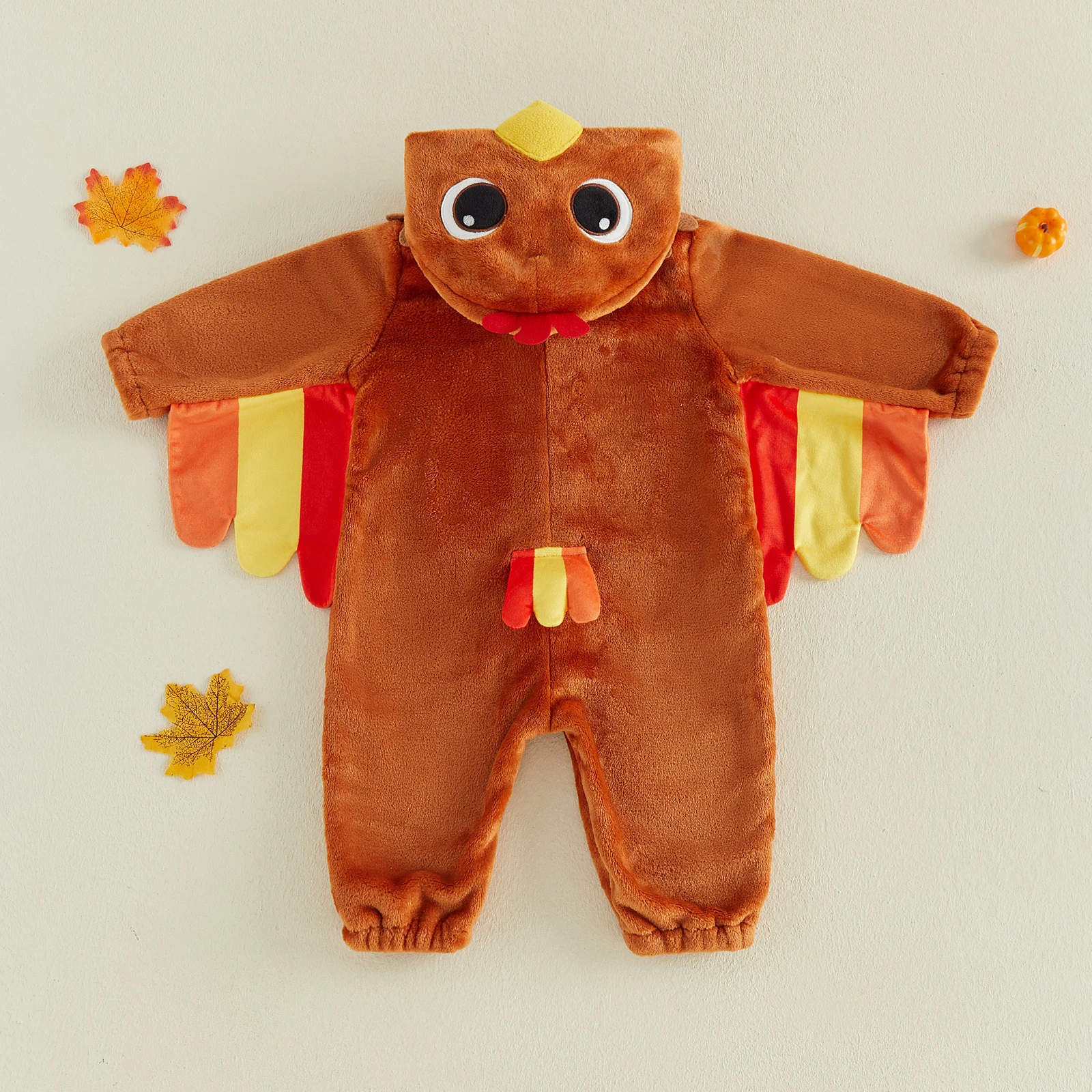 Toddler Baby Thanksgiving Romper, Zip Front Hooded Long Sleeve Infant Turkey Costume