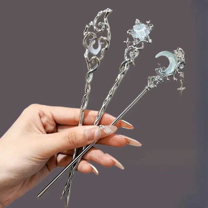 

Romantic Moonstone Star Moon Hair Stick Metal Branch Hairpin Hair Fork Chinese Style Hair-Accessories for Girls Hair Jewelry