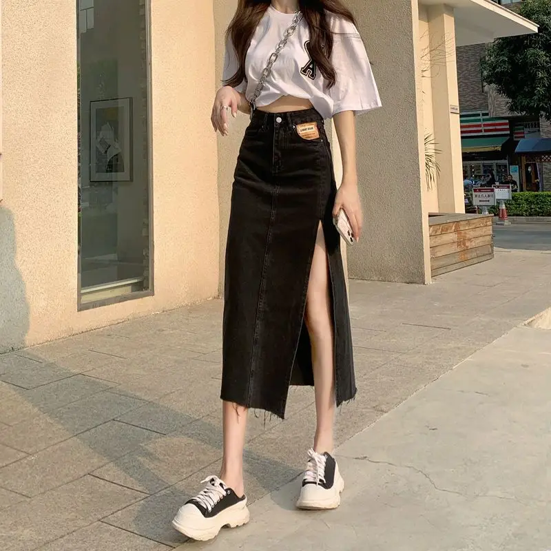 

Maxi Jeans Skirt Women Denim Long Skirts Summer 2023 Vintage Maxi Skirt Side Split Denim Skirt Women Long Korean