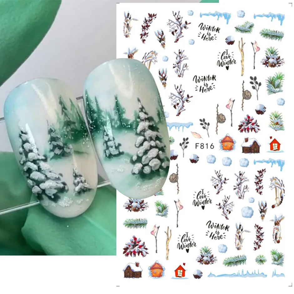 Winter Besneeuwde Nagels Art Design Witte Sneeuw Elanden Boom Wonderland 3D Sticker Nail Decoratie Leuke Pinguïn Beer Decal Accessoire SAF816