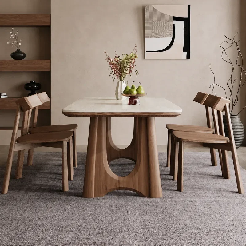 Arc Rock Slab Dining Table Rectangular Modern Simple Walnut Solid Wood Household Furniture