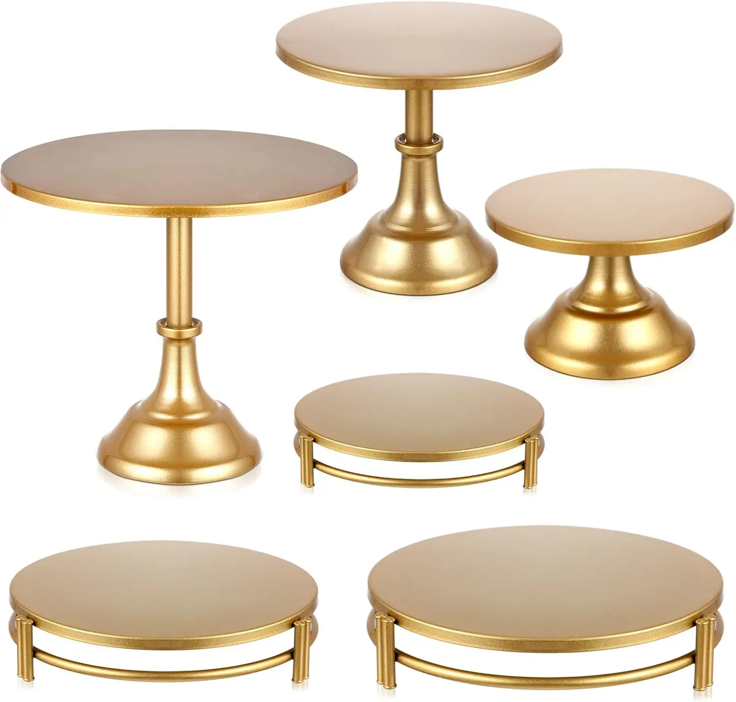 6-Piece Round Metal Cake Stand Set, Antique Gold Dessert Display Plates for Cupcakes, Pastry and Candy, Simple Style Table Centerpieces for Wedding, Birthday, Bridal Celebration and Party Events