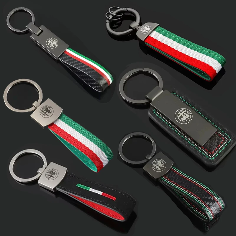 1PC Luxury Leather Car Badges Keychains for Alfa Romeo Logo 159 Giulietta Giulia GT 156 Mito Stelvio Key Chain Rings Accessories