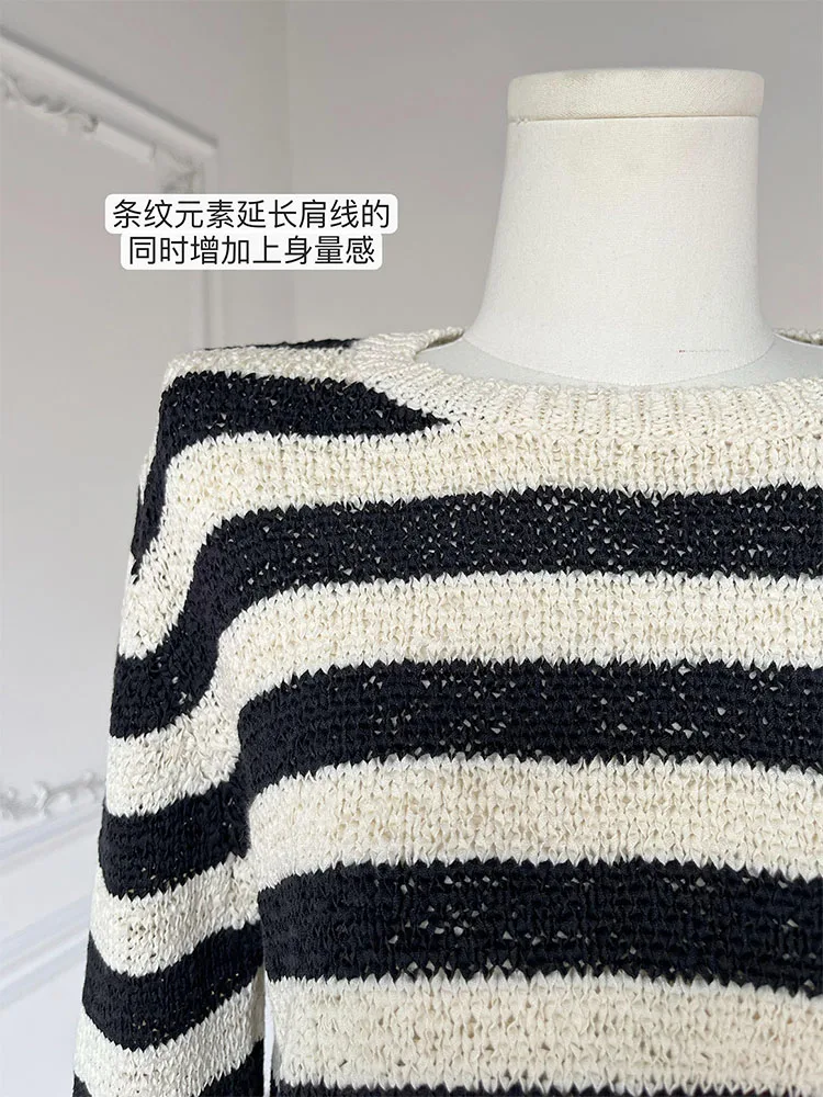 Casual Fashion Simple Striped Sweater Women O-Neck Long Sleeve Loose Pullover Autumn 2024 New Harajuku Design Cozy Knitted Top