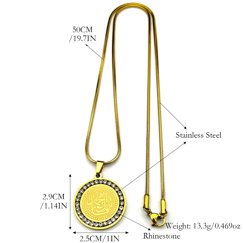Allah Charm Pendant Stainless Steel Necklace Crystal Women Islamic Muslim Gold Color Religious Necklaces Jewelry Gifts N8298S05 view 5